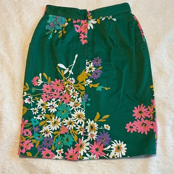 Odille Green Floral Pencil Skirt High Waist Mini Pockets Zip Slit Size 0 - Picture 4 of 6